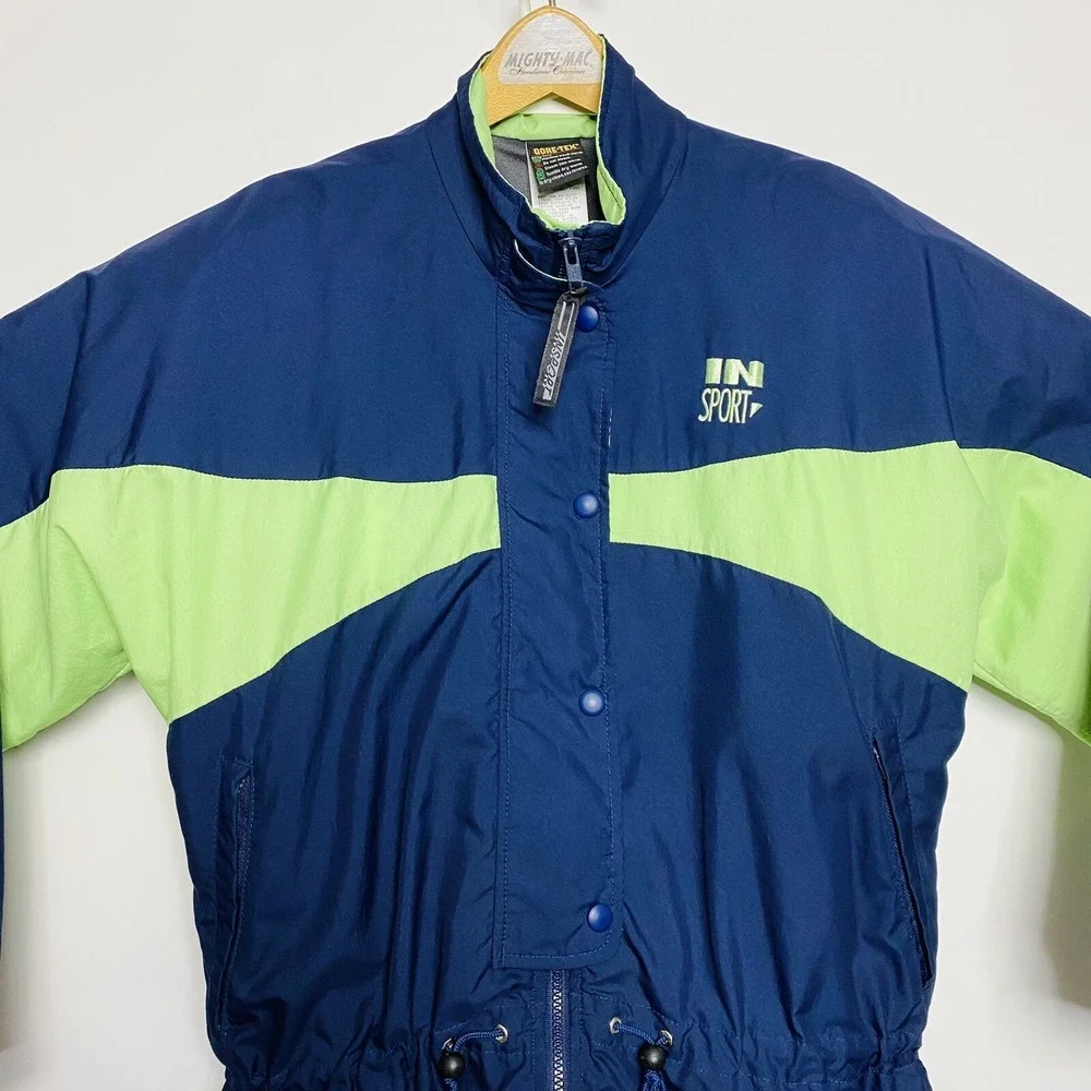 VTG INSPORT GORE-TEX Mens Navy Blue Green Colorblock Poly‎ Jacket Size Medium M